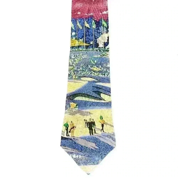 DON LOPER Men’s 100% Silk Tie Necktie Golf Scene Golfing 4” Wide - Picture 1 of 6
